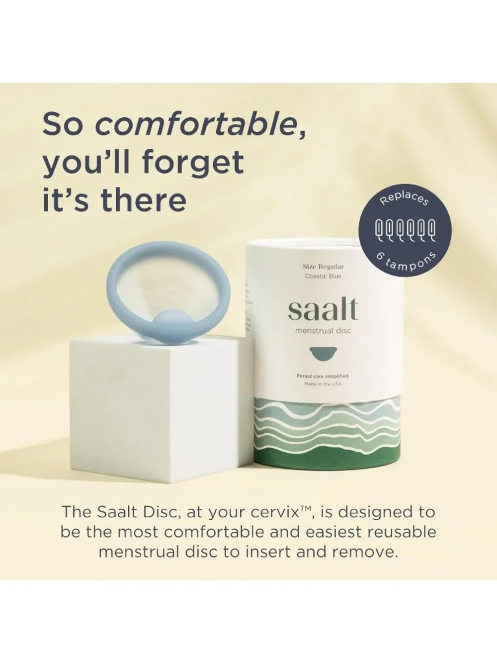 Saalt Menstrual Disc Regular Blue Reusable Silicone Period Disc Made in USA